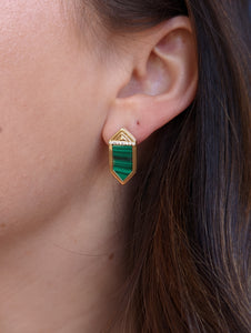 Spark Hexagon Stud Earring - Malachite & Diamond