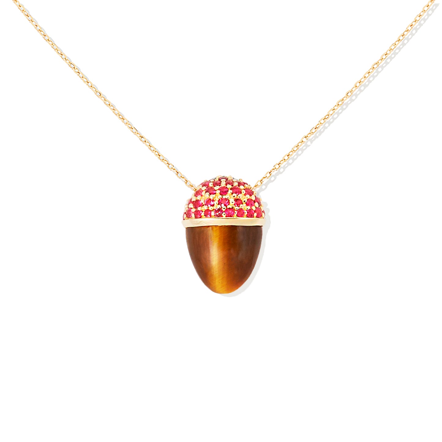 Found Cap Pendant Necklace - Tiger's Eye & Ruby