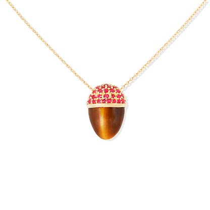 Found Cap Pendant Necklace - Tiger's Eye & Ruby