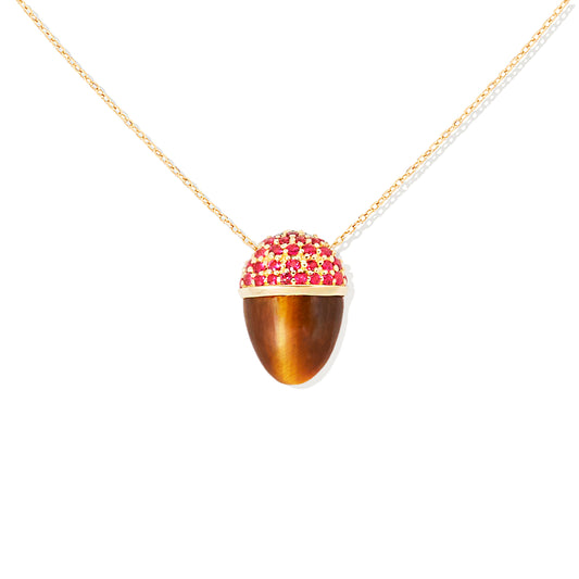 Found Cap Pendant Necklace - Tiger's Eye & Ruby