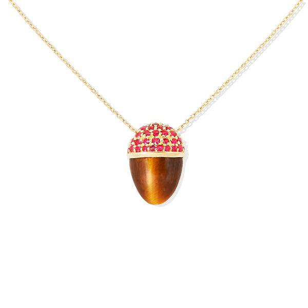 Found Cap Pendant Necklace - Tiger's Eye & Ruby