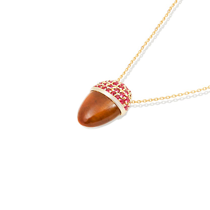 Found Cap Pendant Necklace - Tiger's Eye & Ruby
