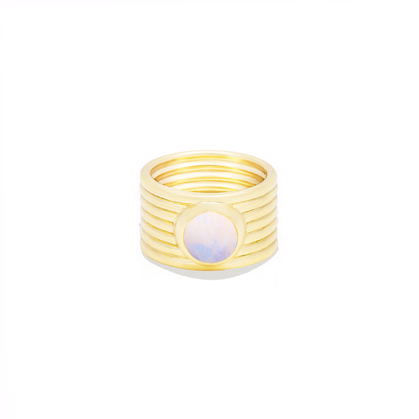 Found Cigar Band Ring - Rainbow Moonstone