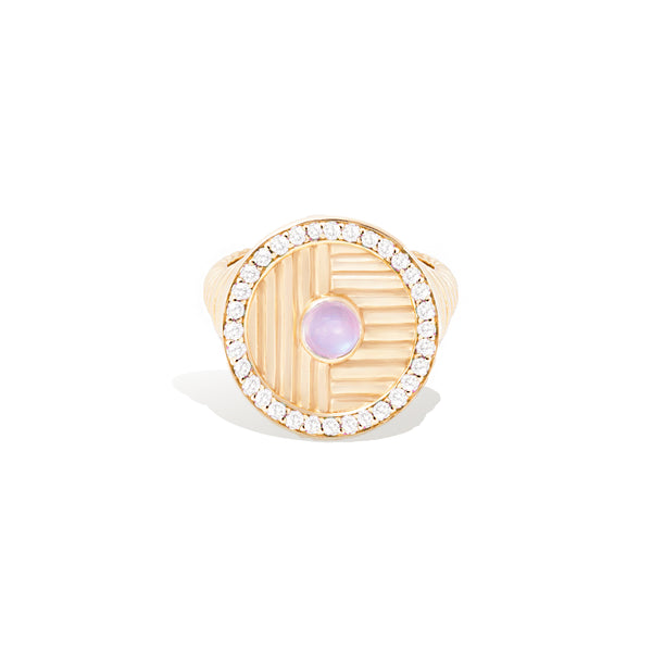 Found Ribbed Cocktail Ring - Rainbow Moonstone & Diamond