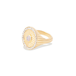 Found Ribbed Cocktail Ring - Rainbow Moonstone & Diamond