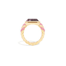 Load image into Gallery viewer, Spark Chevron Emerald Cut Cocktail Ring - Black Mother of Pearl &amp; Pink Sapphire
