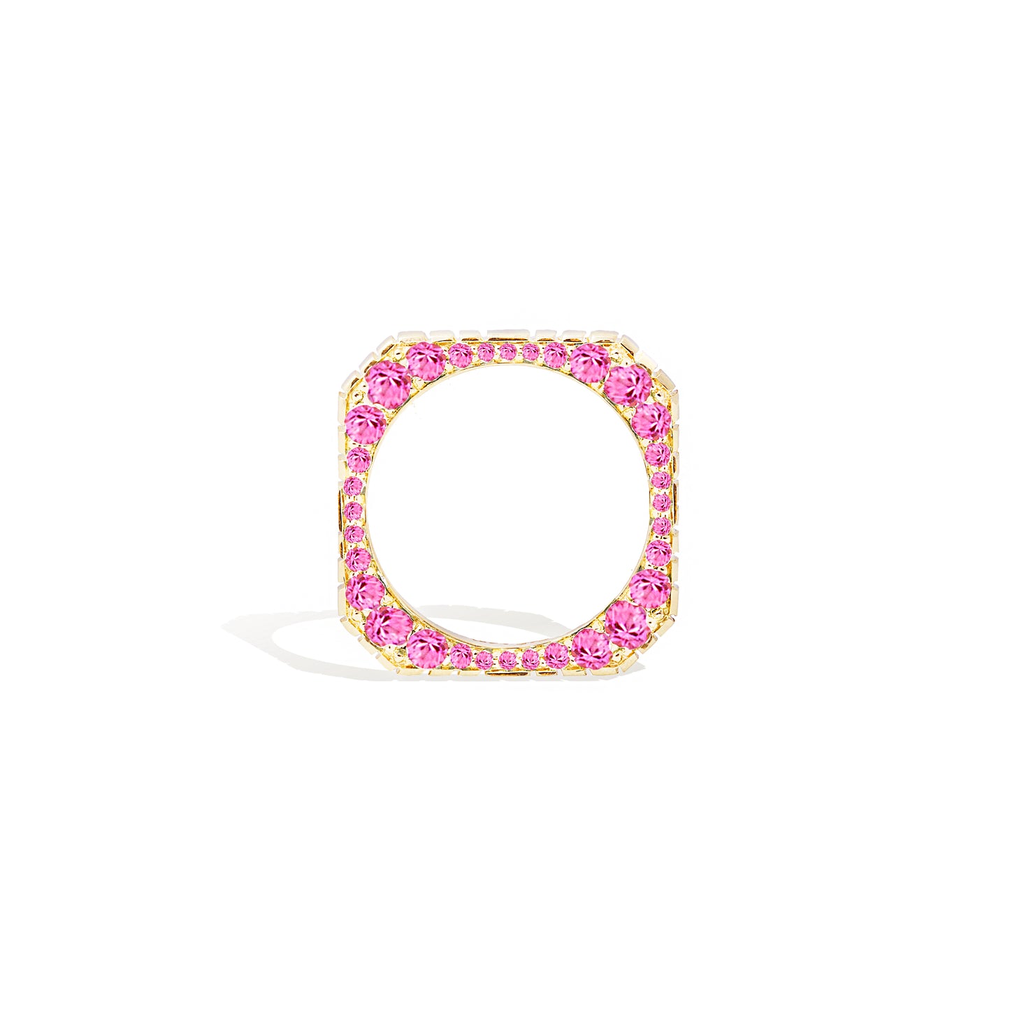 Spark Side Stone Etched Stacking Band Ring - Pink Sapphire