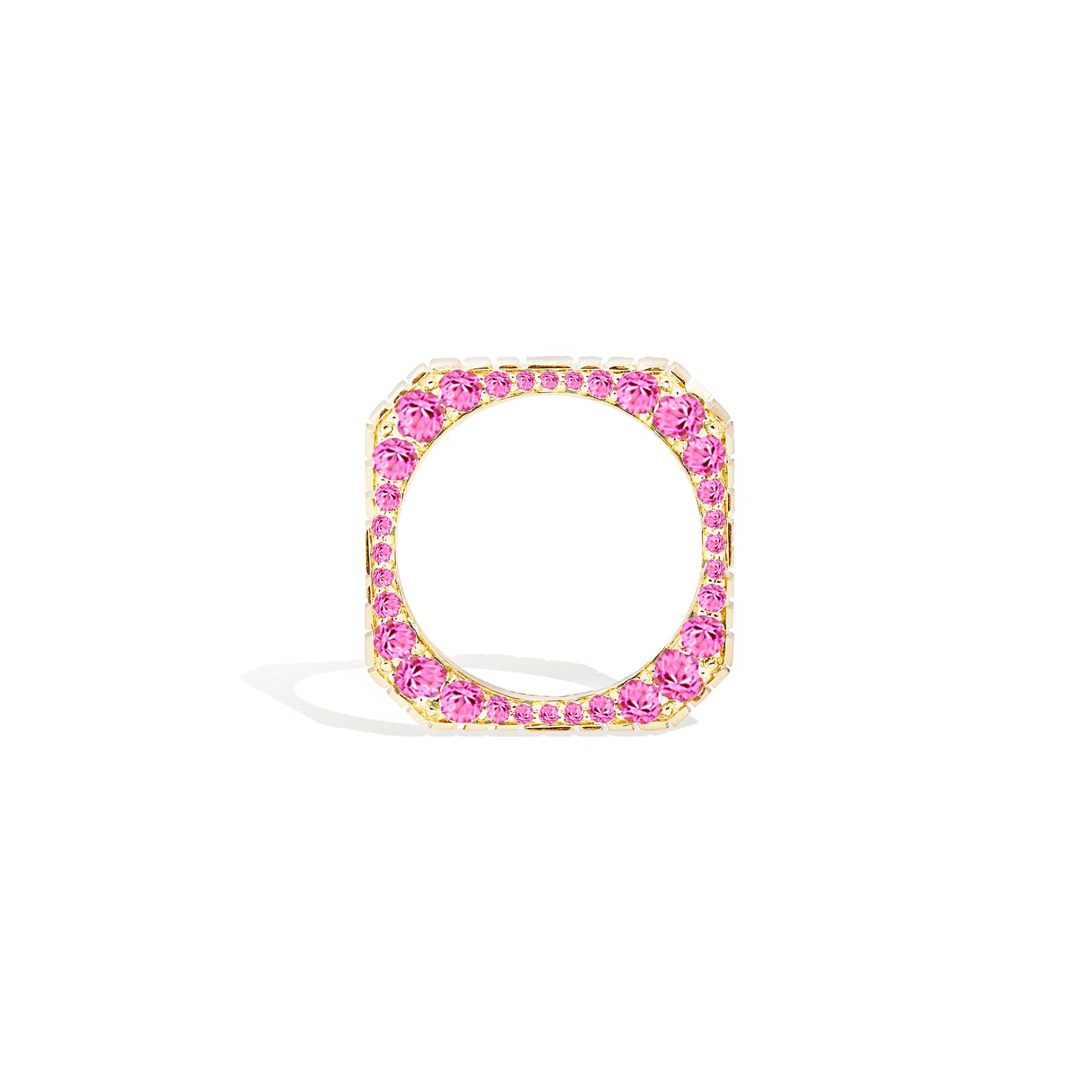 Spark Side Stone Etched Stacking Band Ring - Pink Sapphire