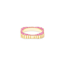 Load image into Gallery viewer, Spark Side Stone Etched Stacking Band Ring - Pink Sapphire
