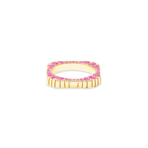 Spark Side Stone Etched Stacking Band Ring - Pink Sapphire