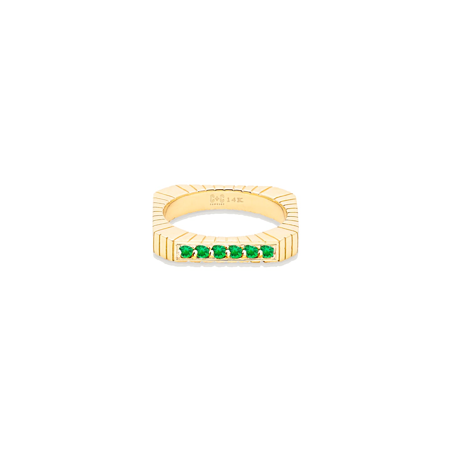 Spark Etched Stacking Band Ring - Emerald
