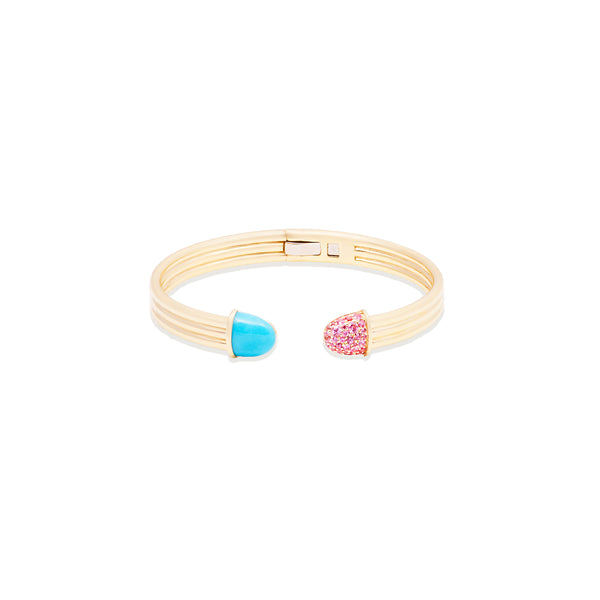 Found Cap Cuff Bracelet - Turquoise & Pink Sapphire