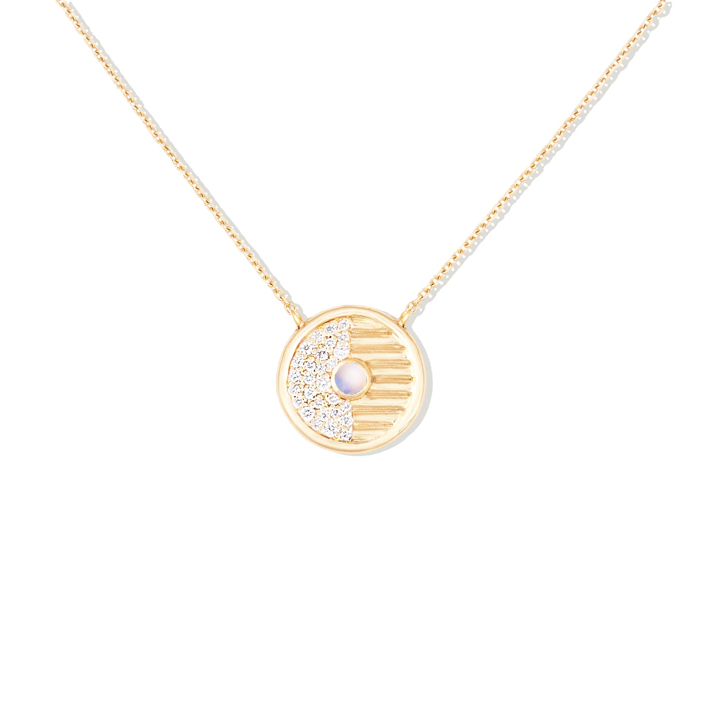 Found Small Disk Pendant Necklace - White Diamond & Moonstone