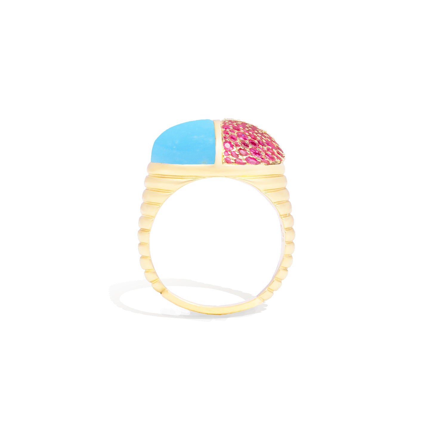 Found Cap Cocktail Ring - Turquoise & Pink Sapphire