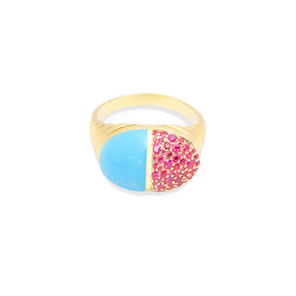 Found Cap Cocktail Ring - Turquoise & Pink Sapphire