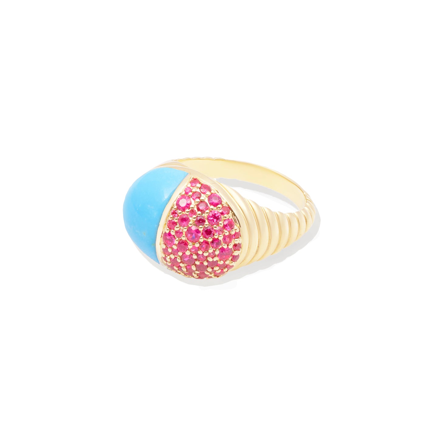Found Cap Cocktail Ring - Turquoise & Pink Sapphire