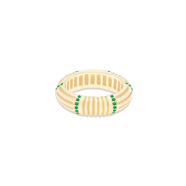 Found Ribbed Stacking Band Ring - Tsavorite