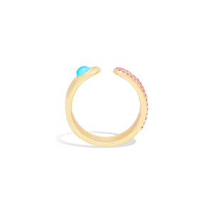 Found Cabochon Open Ring - Turquoise & Pink Sapphire