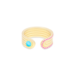 Found Cabochon Open Ring - Turquoise & Pink Sapphire