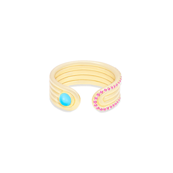 Found Cabochon Open Ring - Turquoise & Pink Sapphire